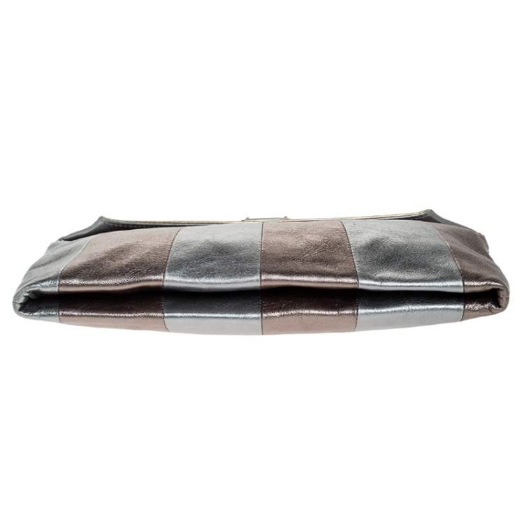 Pre Owned Dolce & Gabbana Metallic Tricolor Leather Clutch