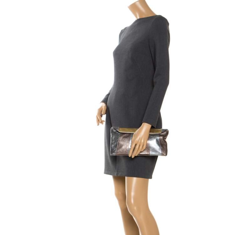 Pre Owned Dolce & Gabbana Metallic Tricolor Leather Clutch