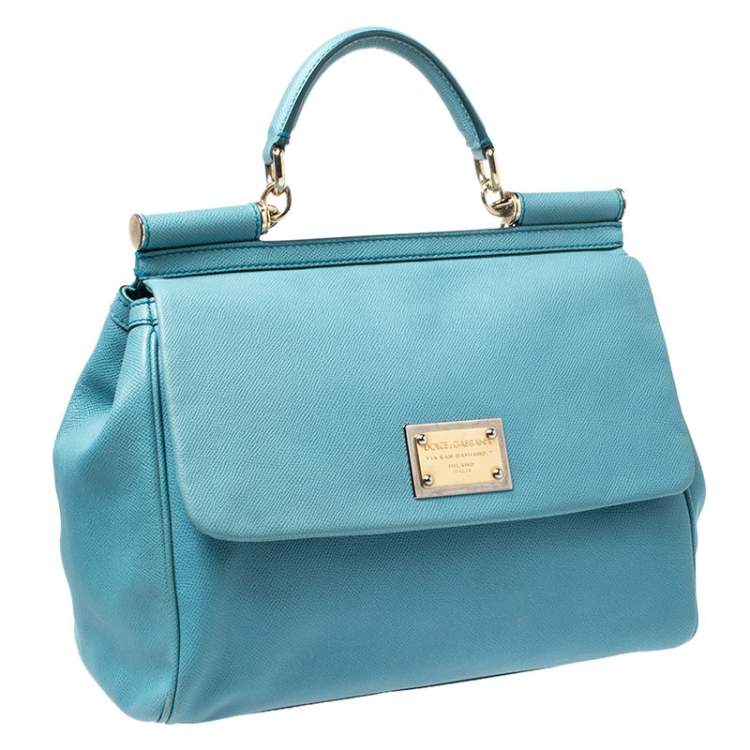 Pre Owned Dolce & Gabbana Aqua Blue Leather Large Miss Sicily Top Handle Bag