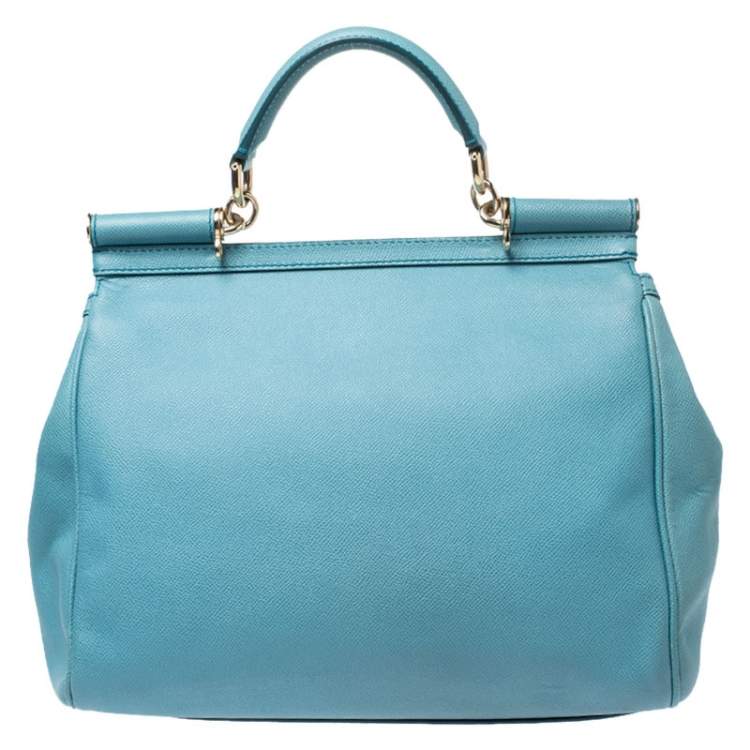 Pre Owned Dolce & Gabbana Aqua Blue Leather Large Miss Sicily Top Handle Bag