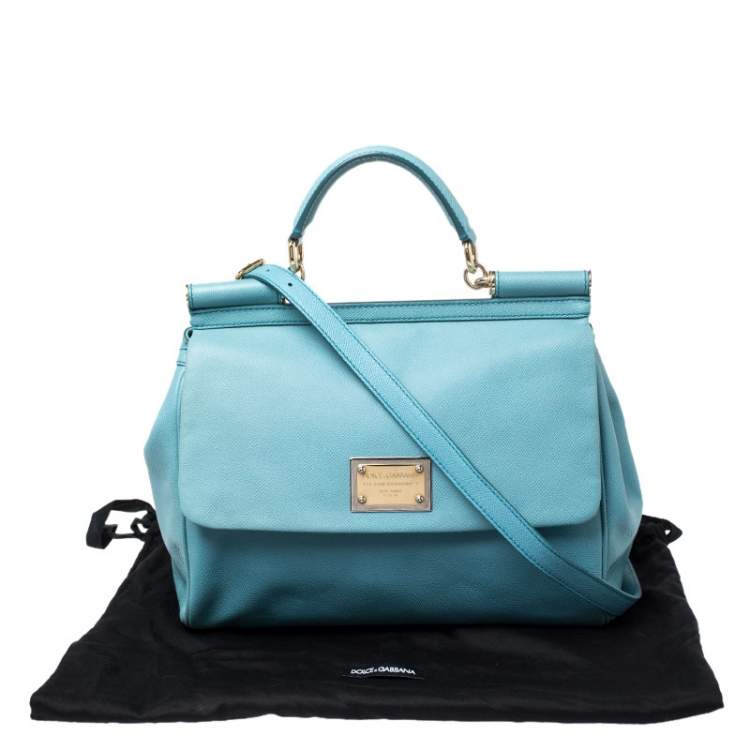 Pre Owned Dolce & Gabbana Aqua Blue Leather Large Miss Sicily Top Handle Bag