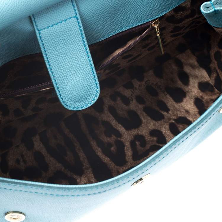 Pre Owned Dolce & Gabbana Aqua Blue Leather Large Miss Sicily Top Handle Bag