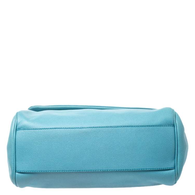Pre Owned Dolce & Gabbana Aqua Blue Leather Large Miss Sicily Top Handle Bag
