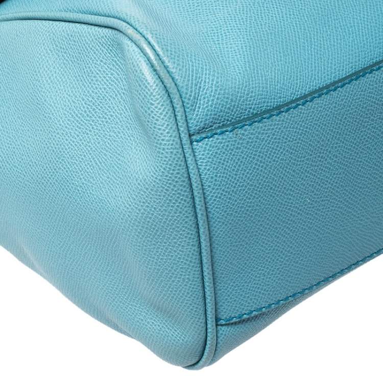 Pre Owned Dolce & Gabbana Aqua Blue Leather Large Miss Sicily Top Handle Bag