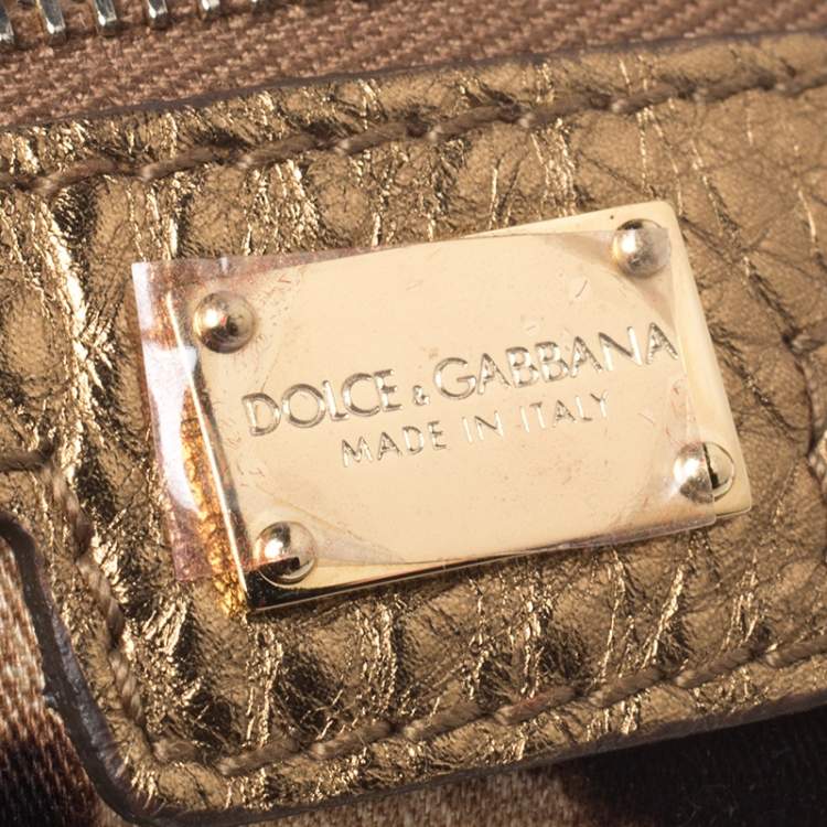 Pre Owned Dolce & Gabbana White/Dark Gold Raffia and Leather Sara Satchel
