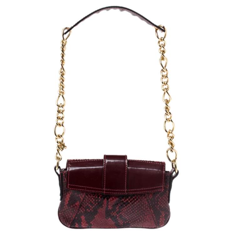 Pre Owned Dolce & Gabbana Red/Black Python Leather Flap Chain Shoulder Bag