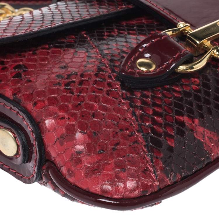 Pre Owned Dolce & Gabbana Red/Black Python Leather Flap Chain Shoulder Bag