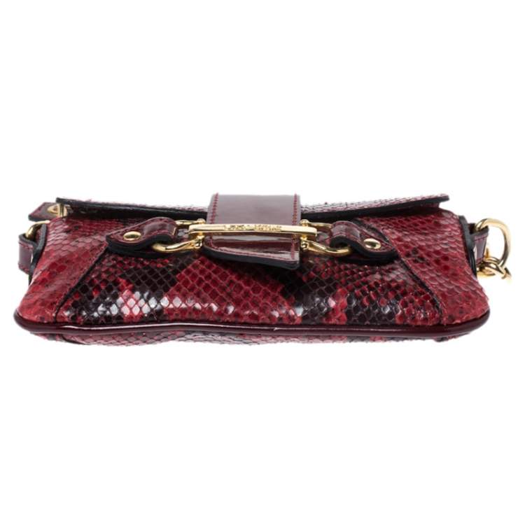 Pre Owned Dolce & Gabbana Red/Black Python Leather Flap Chain Shoulder Bag
