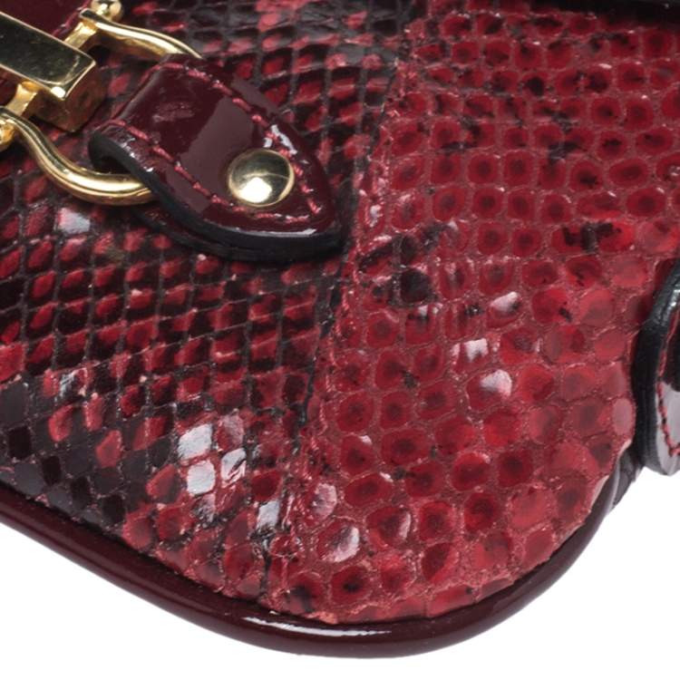Pre Owned Dolce & Gabbana Red/Black Python Leather Flap Chain Shoulder Bag