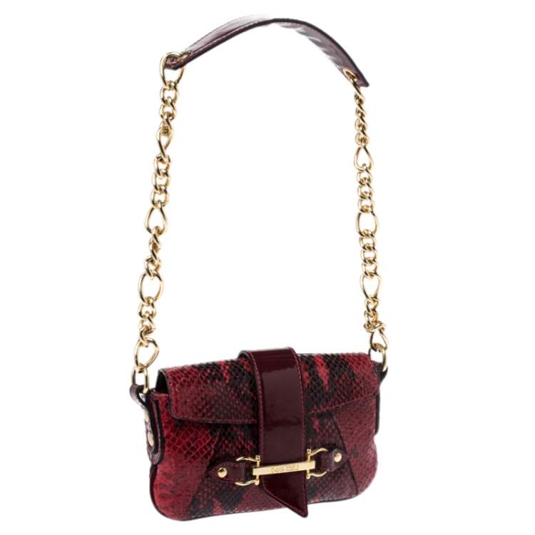 Pre Owned Dolce & Gabbana Red/Black Python Leather Flap Chain Shoulder Bag