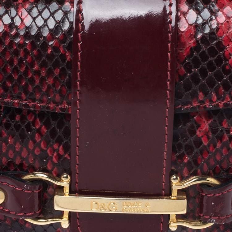 Pre Owned Dolce & Gabbana Red/Black Python Leather Flap Chain Shoulder Bag
