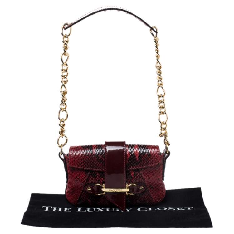 Pre Owned Dolce & Gabbana Red/Black Python Leather Flap Chain Shoulder Bag
