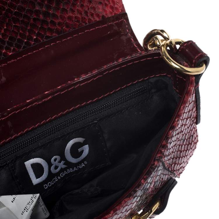 Pre Owned Dolce & Gabbana Red/Black Python Leather Flap Chain Shoulder Bag