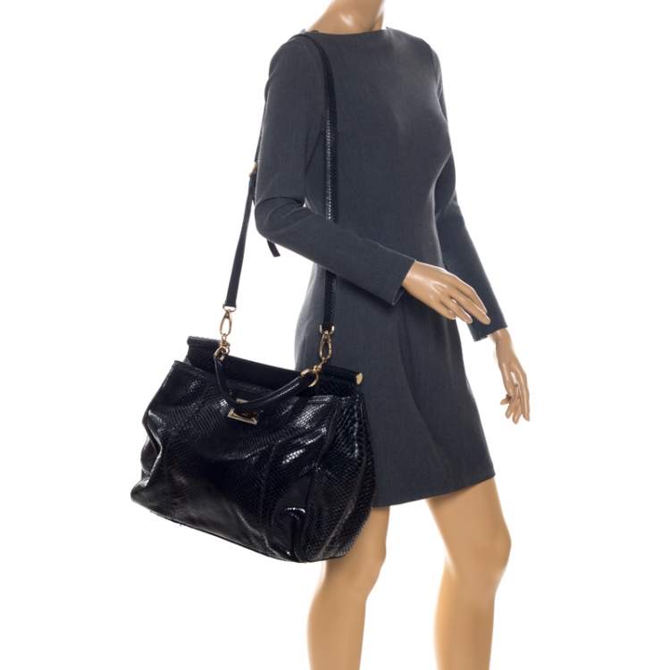 Pre Owned Dolce & Gabbana Python XL Miss Sicily Top Handle Bag