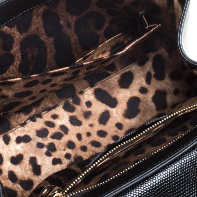Pre Owned Dolce & Gabbana Black Lizard Embossed Leather Medium Miss Monica Top Handle Bag