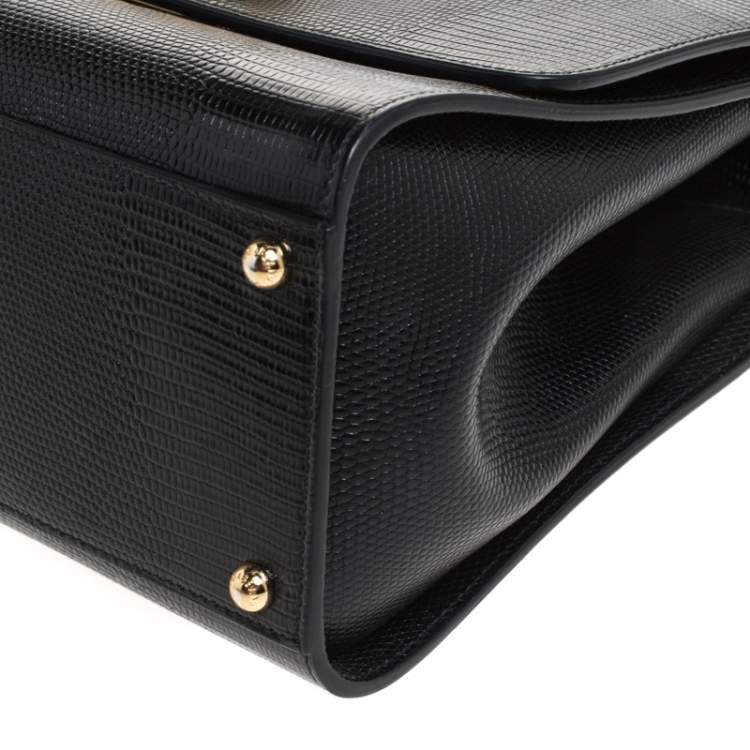 Pre Owned Dolce & Gabbana Black Lizard Embossed Leather Medium Miss Monica Top Handle Bag