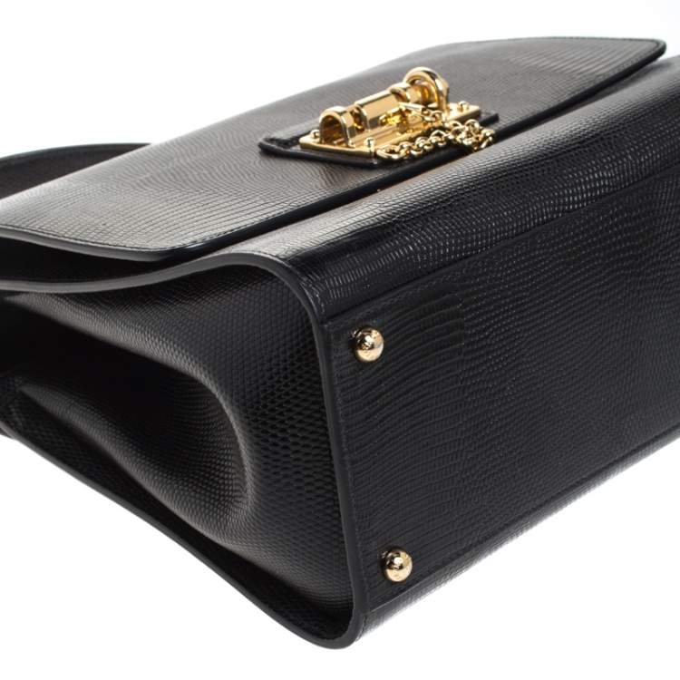 Pre Owned Dolce & Gabbana Black Lizard Embossed Leather Medium Miss Monica Top Handle Bag