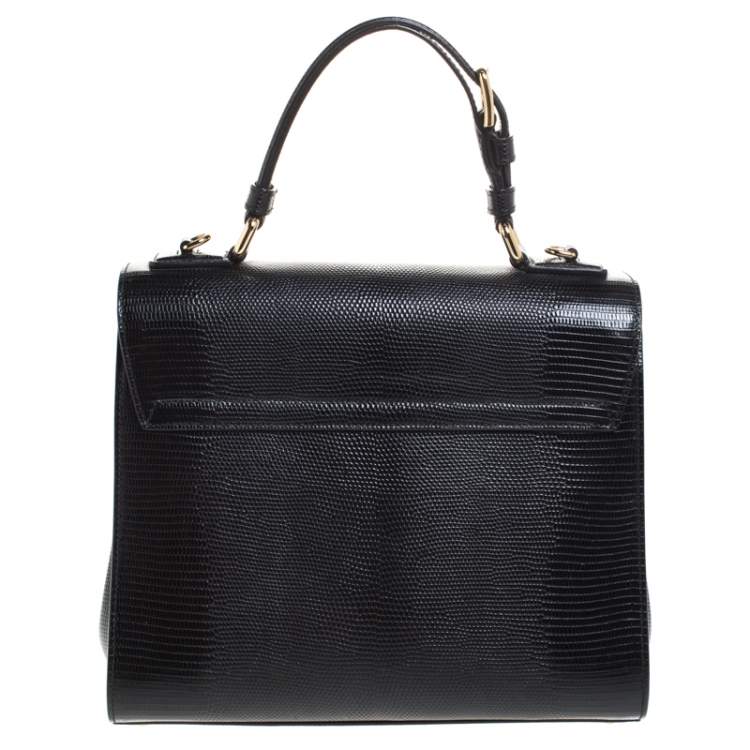 Pre Owned Dolce & Gabbana Black Lizard Embossed Leather Medium Miss Monica Top Handle Bag