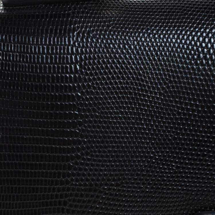 Pre Owned Dolce & Gabbana Black Lizard Embossed Leather Medium Miss Monica Top Handle Bag