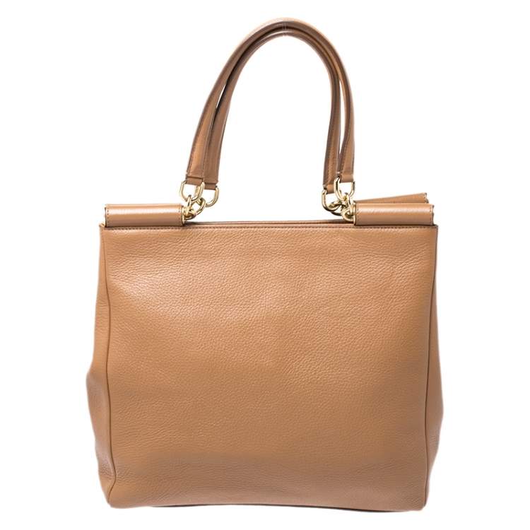 Pre Owned Dolce & Gabbana Brown Leather Front Pocket Sicily Tote