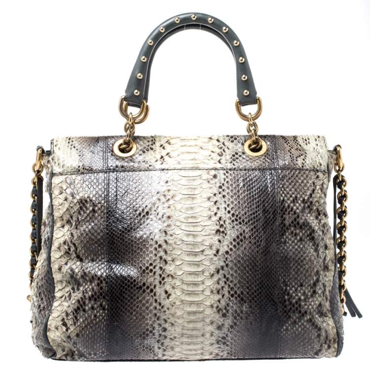 Pre Owned Dolce & Gabbana Beige/Grey Python Miss Charles Tote