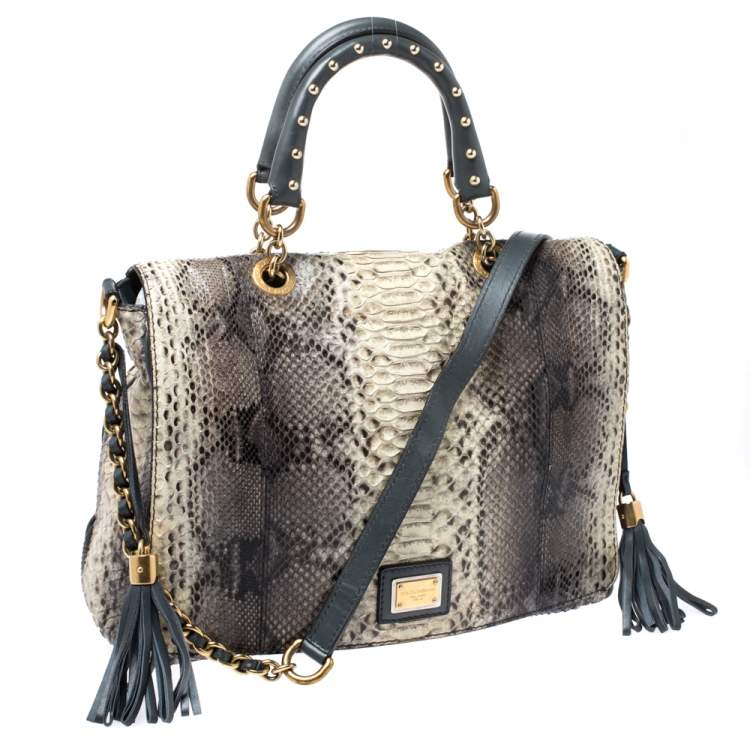 Pre Owned Dolce & Gabbana Beige/Grey Python Miss Charles Tote