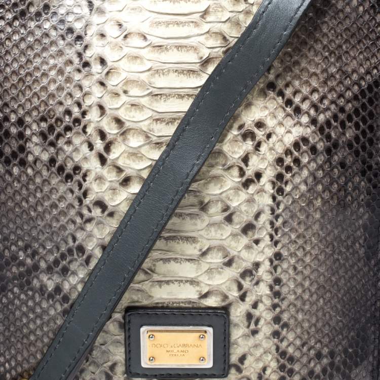 Pre Owned Dolce & Gabbana Beige/Grey Python Miss Charles Tote