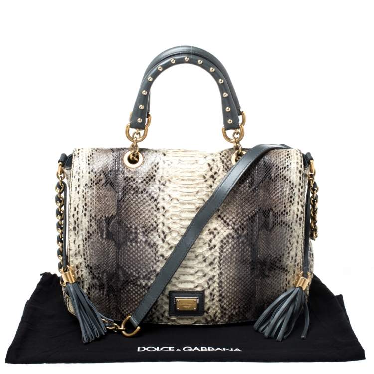 Pre Owned Dolce & Gabbana Beige/Grey Python Miss Charles Tote