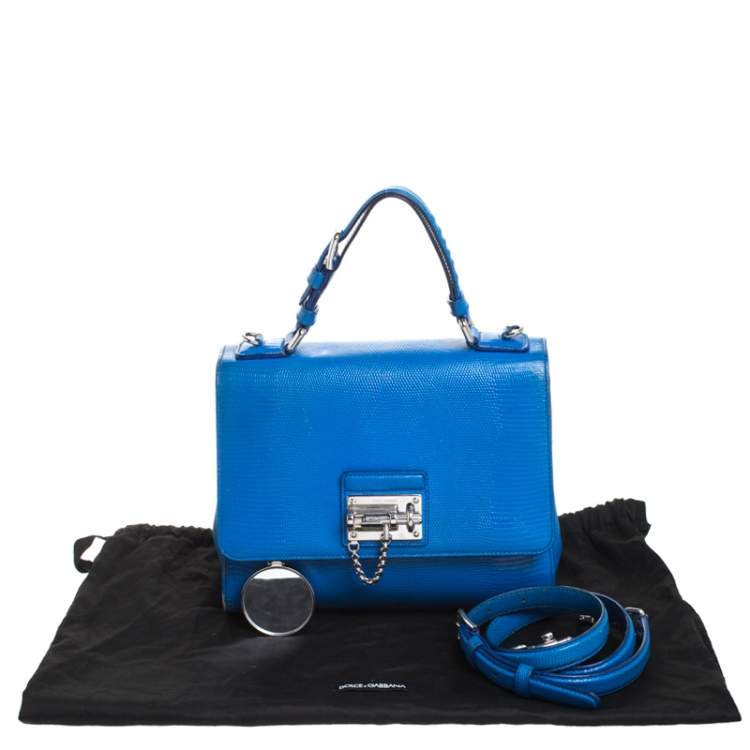 Pre Owned Dolce & Gabbana Blue Lizard Embossed Leather Medium Miss Monica Top Handle Bag
