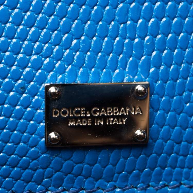 Pre Owned Dolce & Gabbana Blue Lizard Embossed Leather Medium Miss Monica Top Handle Bag
