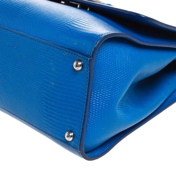 Pre Owned Dolce & Gabbana Blue Lizard Embossed Leather Medium Miss Monica Top Handle Bag