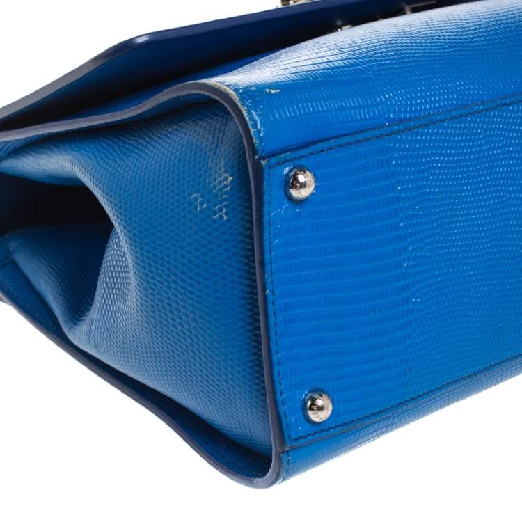 Pre Owned Dolce & Gabbana Blue Lizard Embossed Leather Medium Miss Monica Top Handle Bag