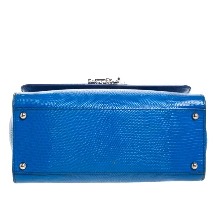 Pre Owned Dolce & Gabbana Blue Lizard Embossed Leather Medium Miss Monica Top Handle Bag