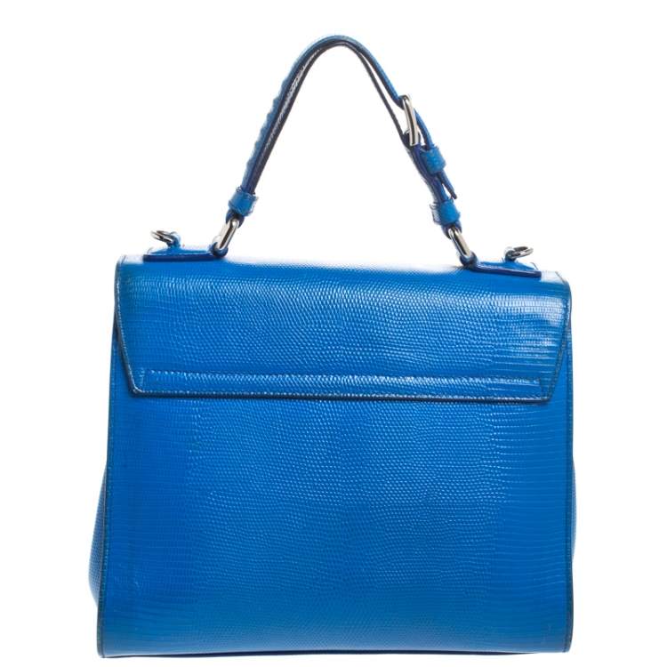 Pre Owned Dolce & Gabbana Blue Lizard Embossed Leather Medium Miss Monica Top Handle Bag