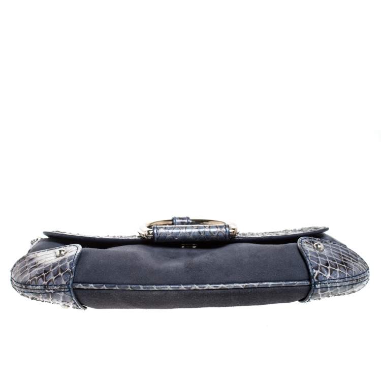 Pre Owned Dolce & Gabbana Blue Suede and Python Chain Clutch