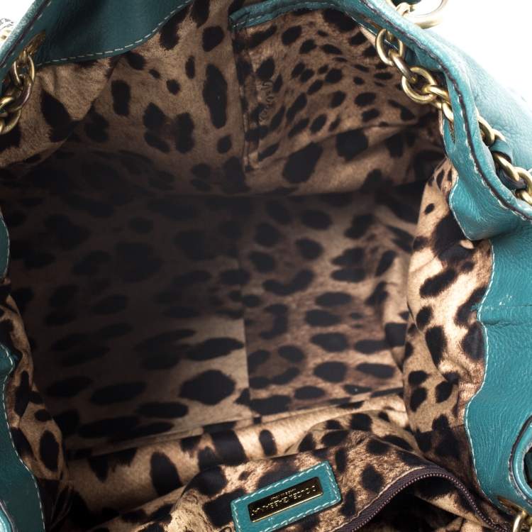 Pre Owned Dolce & Gabbana Green Leather Miss Charlotte Satchel 