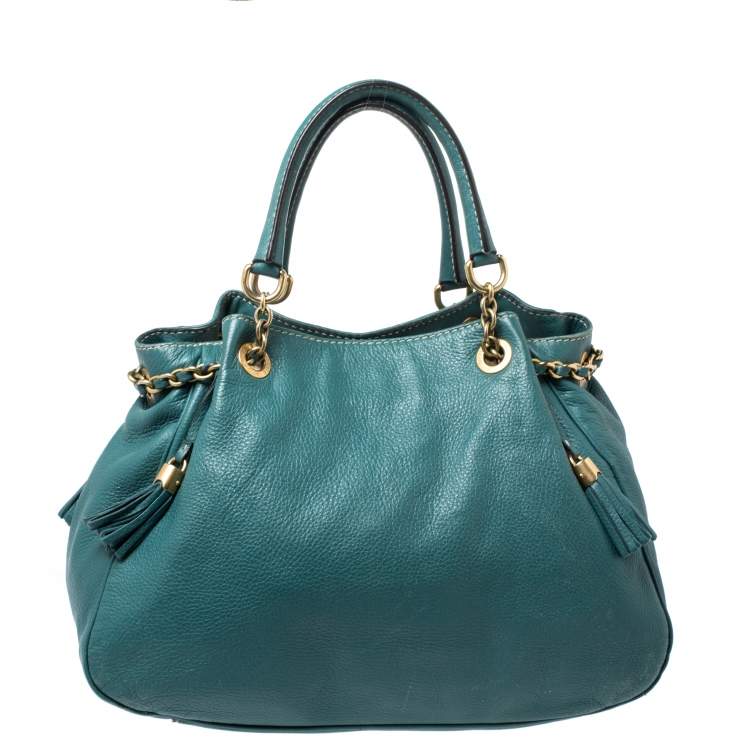 Pre Owned Dolce & Gabbana Green Leather Miss Charlotte Satchel 