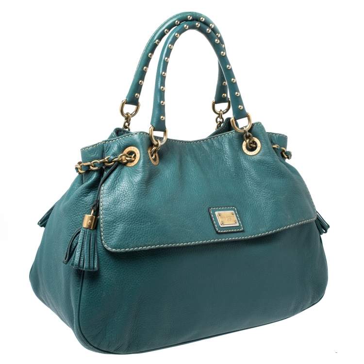 Pre Owned Dolce & Gabbana Green Leather Miss Charlotte Satchel 
