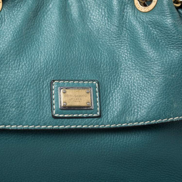 Pre Owned Dolce & Gabbana Green Leather Miss Charlotte Satchel 