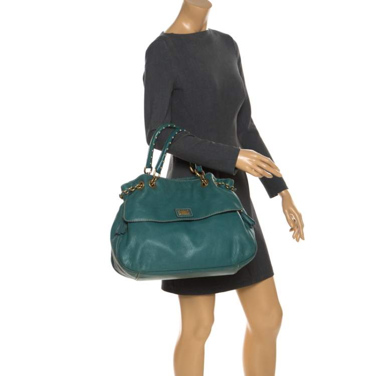 Pre Owned Dolce & Gabbana Green Leather Miss Charlotte Satchel 