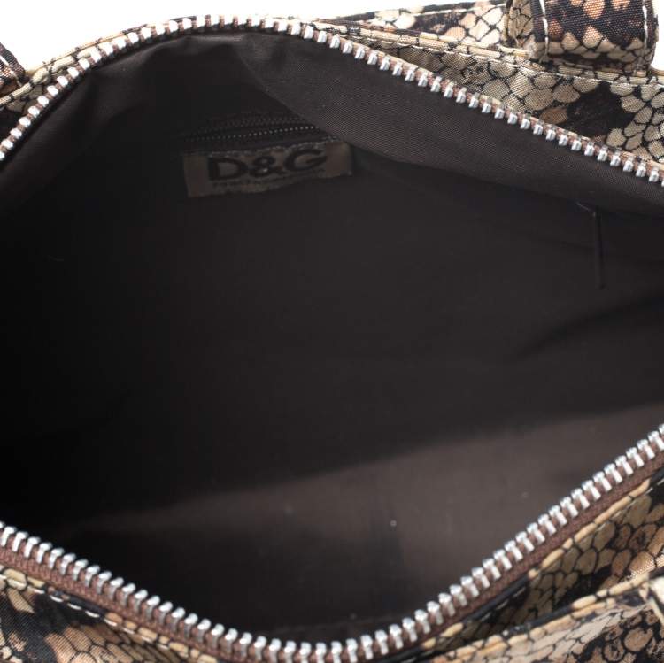 Pre Owned Dolce & Gabbana Beige/Black Python Print Fabric Tote