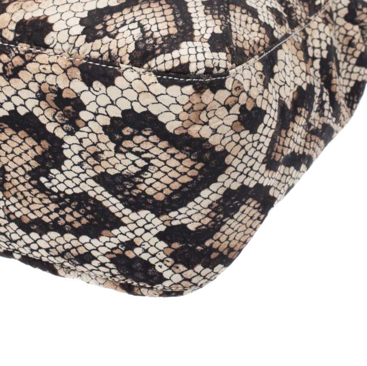 Pre Owned Dolce & Gabbana Beige/Black Python Print Fabric Tote