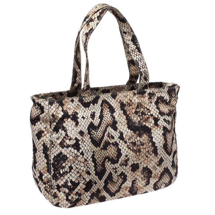 Pre Owned Dolce & Gabbana Beige/Black Python Print Fabric Tote