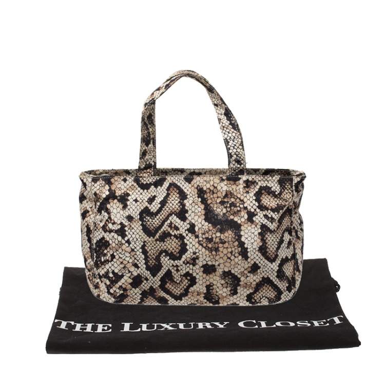 Pre Owned Dolce & Gabbana Beige/Black Python Print Fabric Tote