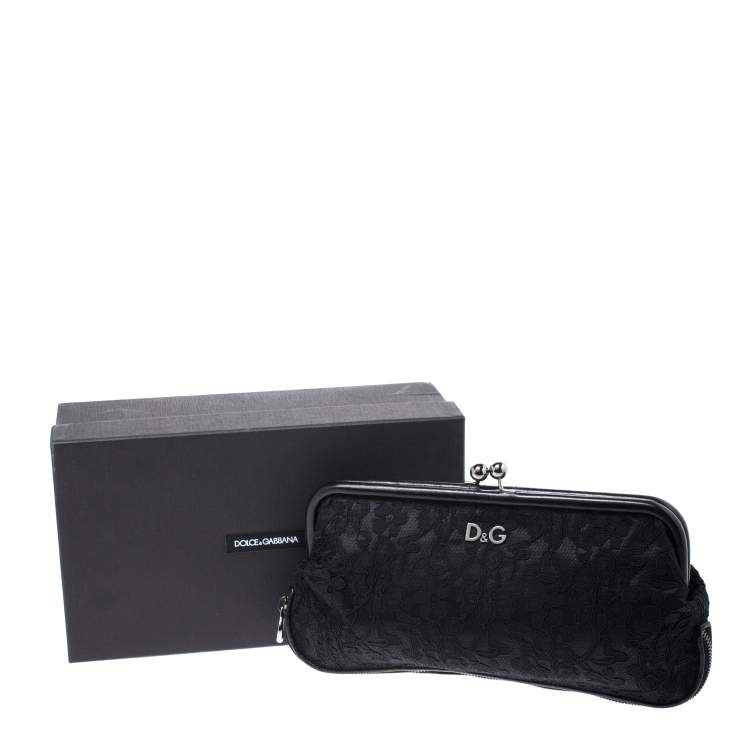Pre Owned Dolce & Gabbana Black Lace Kiss Lock Clutch
