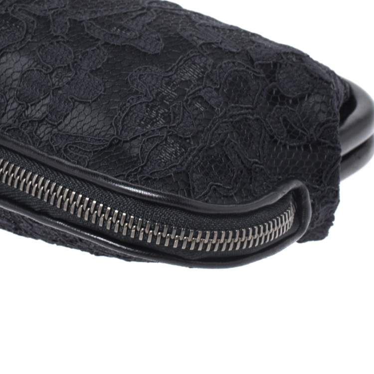 Pre Owned Dolce & Gabbana Black Lace Kiss Lock Clutch