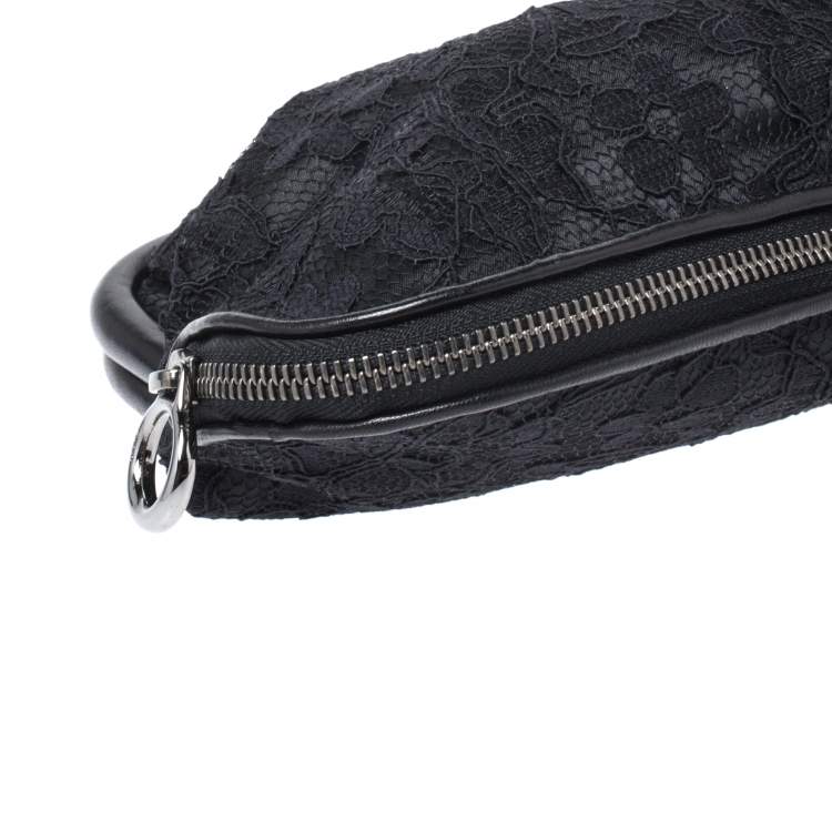 Pre Owned Dolce & Gabbana Black Lace Kiss Lock Clutch