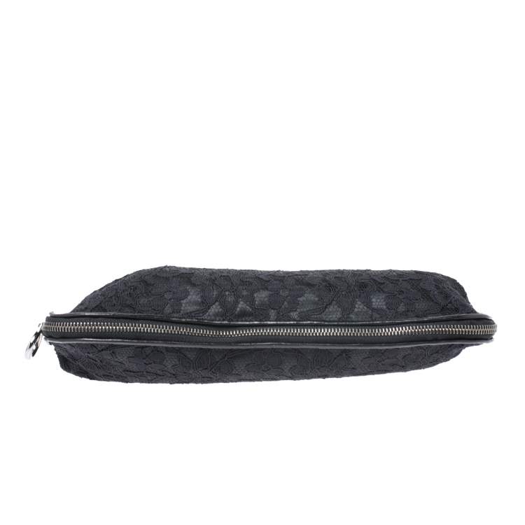 Pre Owned Dolce & Gabbana Black Lace Kiss Lock Clutch