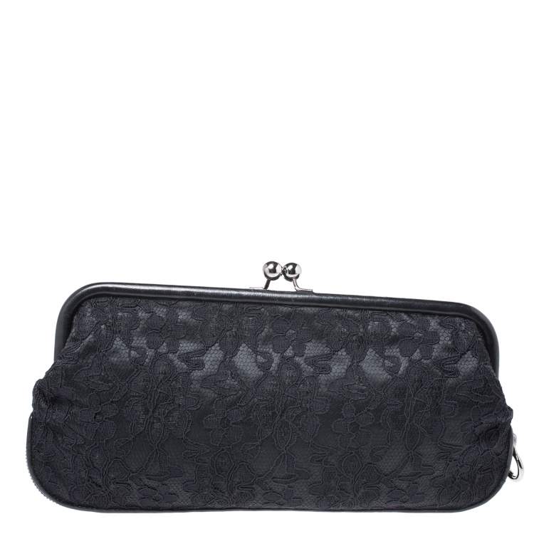 Pre Owned Dolce & Gabbana Black Lace Kiss Lock Clutch