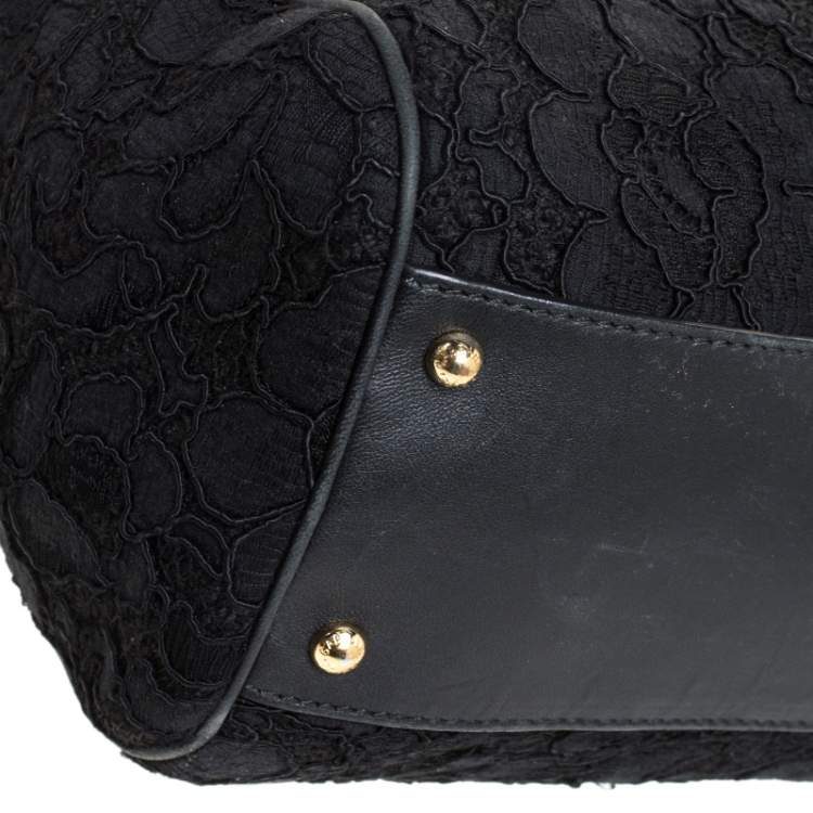 Pre Owned Dolce & Gabbana Black Lace Large Miss Sicily Top Handle Bag